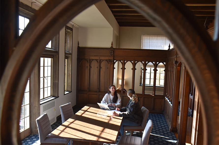 Fountain in front of historical building