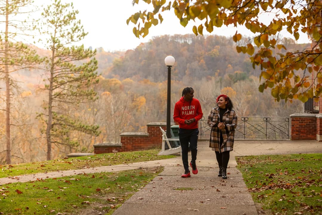 students outside walking